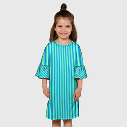 Платье клеш для девочки Зелёно-голубой полосатый, цвет: 3D-принт — фото 2