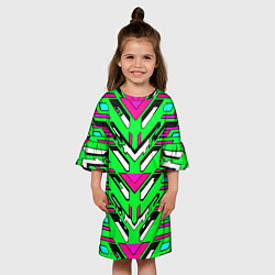 Платье клеш для девочки Техно броня розово-зелёная, цвет: 3D-принт — фото 2