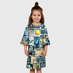 Платье клеш для девочки Космические обитатели - пэчворк, цвет: 3D-принт — фото 2