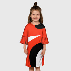 Платье клеш для девочки Геометрические волнистые абстрактные волны белые к, цвет: 3D-принт — фото 2