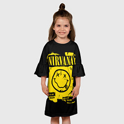 Платье клеш для девочки Nirvana - смайлик, цвет: 3D-принт — фото 2