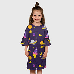 Платье клеш для девочки Космические приключения, цвет: 3D-принт — фото 2