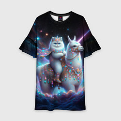 Платье клеш для девочки Персидский кот верхом на альпаке, цвет: 3D-принт