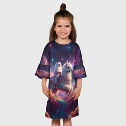 Платье клеш для девочки Космос и кот едет верхом на альпаке, цвет: 3D-принт — фото 2