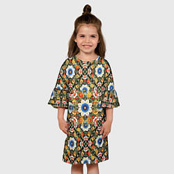 Платье клеш для девочки Русские цветочные узоры красно-желтые, цвет: 3D-принт — фото 2