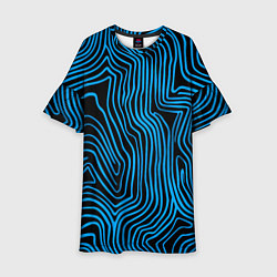 Платье клеш для девочки Синие линии узор, цвет: 3D-принт