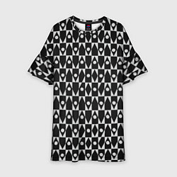 Платье клеш для девочки Чёрно-белые ромбы и круги на чёрном фоне, цвет: 3D-принт