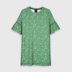 Платье клеш для девочки Яркий зеленый однотонный цветочный узор, цвет: 3D-принт