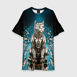 Платье клеш для девочки Кибер кот сидит на печатной плате, цвет: 3D-принт