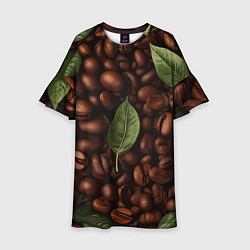 Платье клеш для девочки Кофейные зёрна с листьями, цвет: 3D-принт