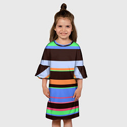 Платье клеш для девочки Разноцветный полосатый, цвет: 3D-принт — фото 2