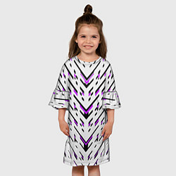 Платье клеш для девочки Black and purple stripes on a white background, цвет: 3D-принт — фото 2