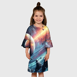 Платье клеш для девочки Объемный космос и планеты, цвет: 3D-принт — фото 2