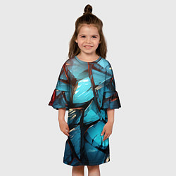 Платье клеш для девочки Синие объемные плиты, цвет: 3D-принт — фото 2