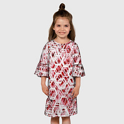 Платье клеш для девочки Хаотичный гексагональный каркас в красном тумане, цвет: 3D-принт — фото 2