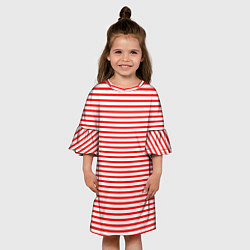 Платье клеш для девочки Красно-белый полосатый, цвет: 3D-принт — фото 2
