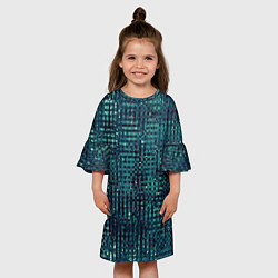 Платье клеш для девочки Сине-бирюзовый абстрактный, цвет: 3D-принт — фото 2