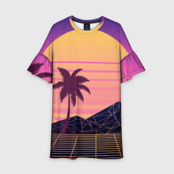 Платье клеш для девочки Vaporwave геометрические горы и силуэты пальм, цвет: 3D-принт