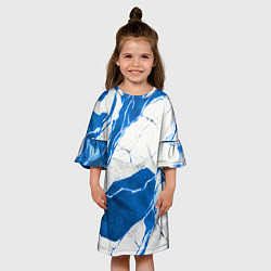 Платье клеш для девочки Бело-синий мрамор, цвет: 3D-принт — фото 2