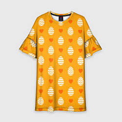 Платье клеш для девочки Оранжевый паттерн с яйцами и сердечками, цвет: 3D-принт