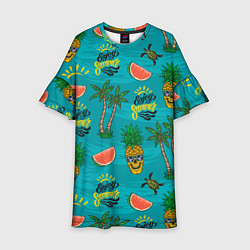 Платье клеш для девочки Enjoy summer pattern - pineapple, цвет: 3D-принт