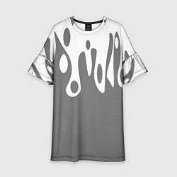 Платье клеш для девочки Потеки белой краски на сером фоне, цвет: 3D-принт