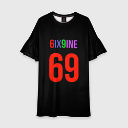 Платье клеш для девочки 6ix9ine logo, цвет: 3D-принт