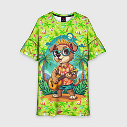Платье клеш для девочки Песик играет на гитаре жарким летом, цвет: 3D-принт