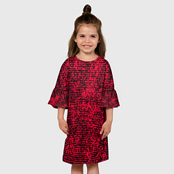 Платье клеш для девочки Ярко-розовый в чёрную текстурированную полоску, цвет: 3D-принт — фото 2