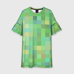 Платье клеш для девочки Пиксели в зеленом, цвет: 3D-принт