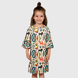 Платье клеш для девочки Африканские узор лев и жираф, цвет: 3D-принт — фото 2