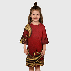 Платье клеш для девочки Классический золотой узор на красном бархате, цвет: 3D-принт — фото 2