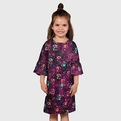 Платье клеш для девочки Тёмный пурпурный текстурированный кубики, цвет: 3D-принт — фото 2