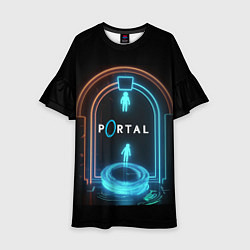 Платье клеш для девочки Portal neon style logo, цвет: 3D-принт