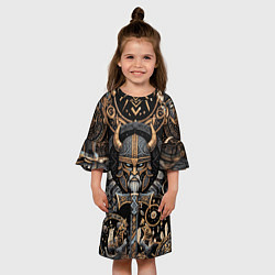 Платье клеш для девочки Викинг и руны, цвет: 3D-принт — фото 2