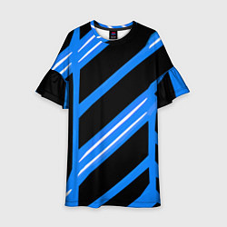 Платье клеш для девочки Black and white stripes on a blue background, цвет: 3D-принт
