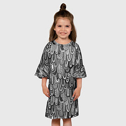 Платье клеш для девочки Абстрактные перья черно - белые, цвет: 3D-принт — фото 2
