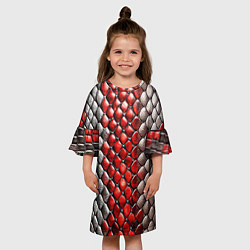Платье клеш для девочки Змеиная объемная текстурная красная шкура, цвет: 3D-принт — фото 2