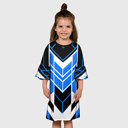 Платье клеш для девочки Blue and black stripes on a white background, цвет: 3D-принт — фото 2