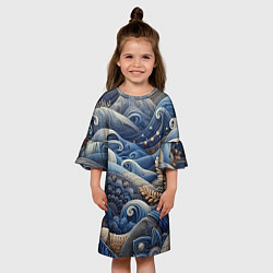 Платье клеш для девочки Джинсовые волны - нейросеть, цвет: 3D-принт — фото 2