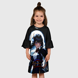 Платье клеш для девочки Сёгун Райден - свет луны, цвет: 3D-принт — фото 2