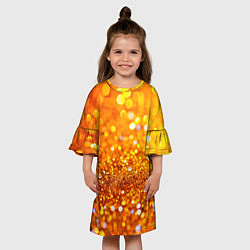 Платье клеш для девочки Оранжевые и желтые блестяшки боке, цвет: 3D-принт — фото 2