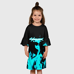Платье клеш для девочки Cyberpunk neon flame, цвет: 3D-принт — фото 2