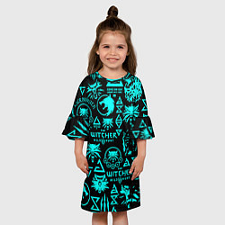 Платье клеш для девочки Ведьмак неоновые логотипы, цвет: 3D-принт — фото 2
