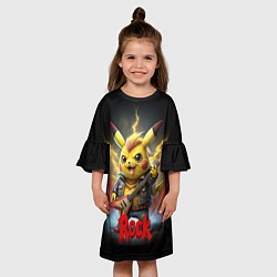 Платье клеш для девочки Рок звезда Пикачу с электрогитарой, цвет: 3D-принт — фото 2