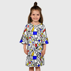Платье клеш для девочки Абстракция цветных прямоугольников Пит Мондриан, цвет: 3D-принт — фото 2
