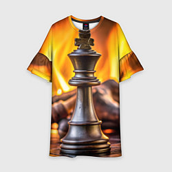 Платье клеш для девочки Шахматы - король на фоне огня, цвет: 3D-принт