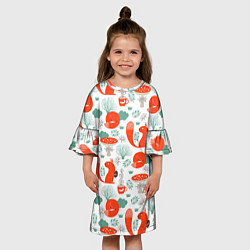 Платье клеш для девочки Узор лиса с белкой, цвет: 3D-принт — фото 2