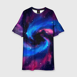 Платье клеш для девочки Космическая туманность-спираль и звёзды, цвет: 3D-принт