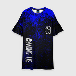 Платье клеш для девочки Among us краски синий, цвет: 3D-принт